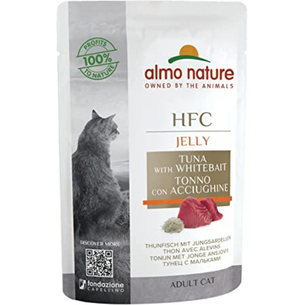 Almo Nature HFC Raw Pack Wet Cat Food Pouch Jelly - Tuna And Whitebait - 55g
