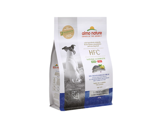 Almo Nature HFC Longevity Dry Food for Extra Small/ Small Adult Dogs - 100% Fresh Fresh Sea Bass & Sea Bream- 300g