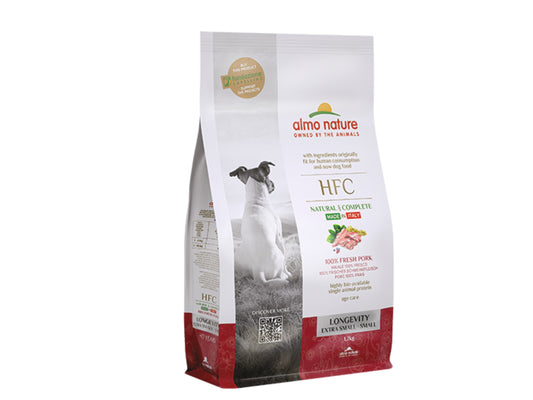 Almo Nature HFC Longevity Dry Food for Extra Small/ Small Adult Dogs - 100% Fresh Pork - 1.2 Kg