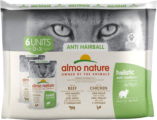 Almo Nature Wet Cat Food in Pouch - Anti - Hairball Multipack - 6x70g
