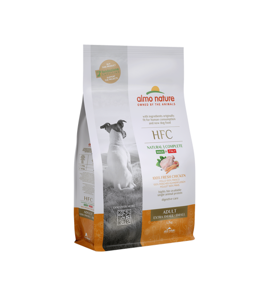 Almo Nature HFC Dry Food for Extra Small/ Small Adult Dogs - 100% Fresh Chicken - 1.2 Kg